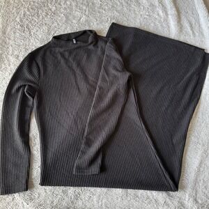 Pieces Black Ribbed Knit Mock Neck Long Sleeve Maxi Dress Minimalist Womens M